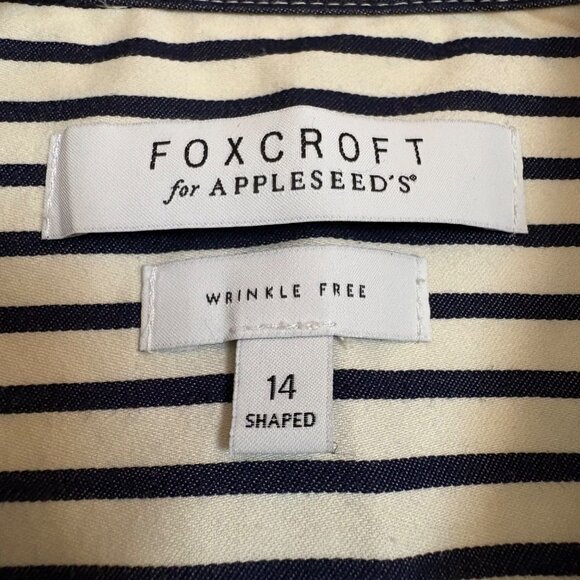 Foxcroft For Appleseeds Wrinkle-Free Navy Striped Button-Up Shirt Size 14 - Picture 3 of 7